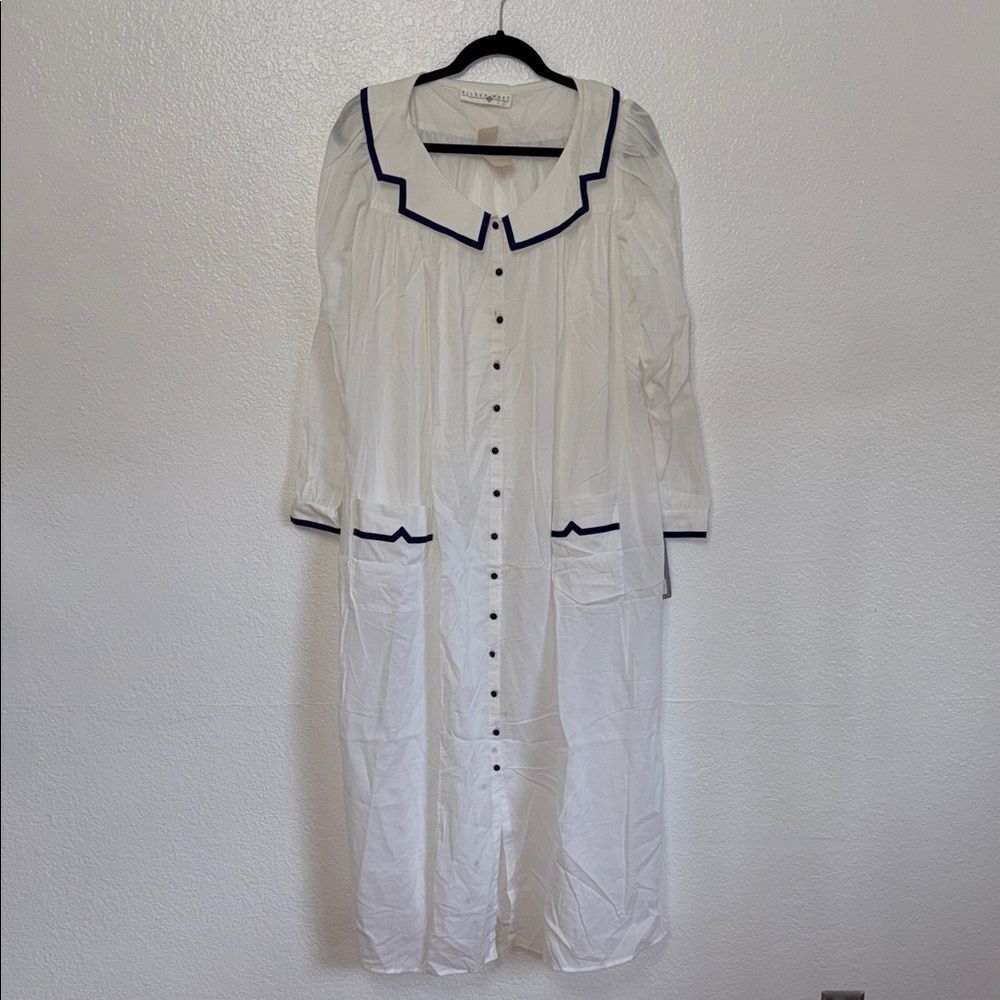 New vintage dead stock Eileen West nautical sailor baby doll Dress Navy Trim S